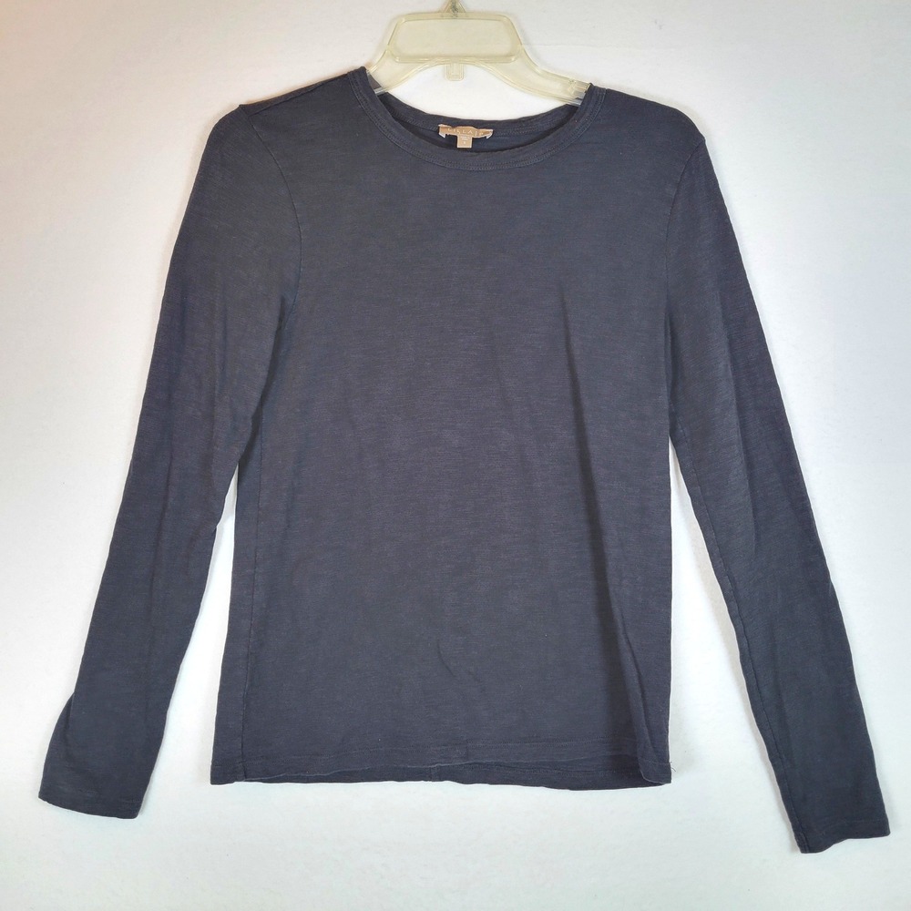 Lilla P Womens Cotton Slub Knit Tee Top Size Small Black Minimalist Quiet Luxury